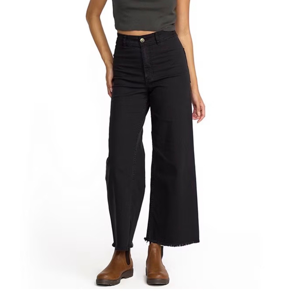 Billabong Free Fall High Waisted Wide Leg Pants Black Raw Hem Size 30 Culotte